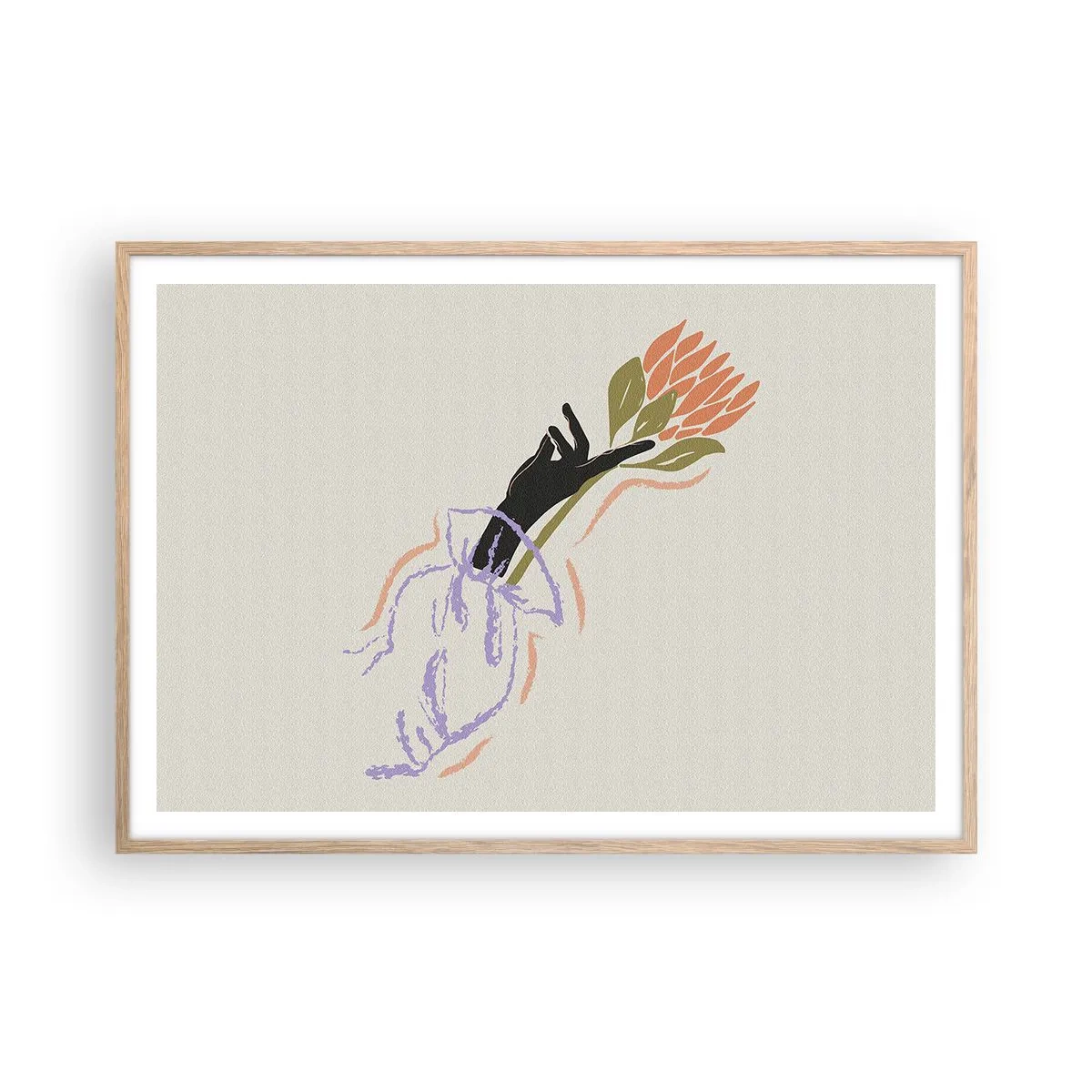 Plakat i ramme af lyst egetræ - En søsterlig berøring - 100x70 cm