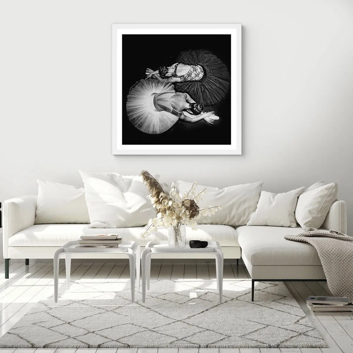 Plakat i hvid ramme - Yin og yang - den perfekte balance - 40x40 cm