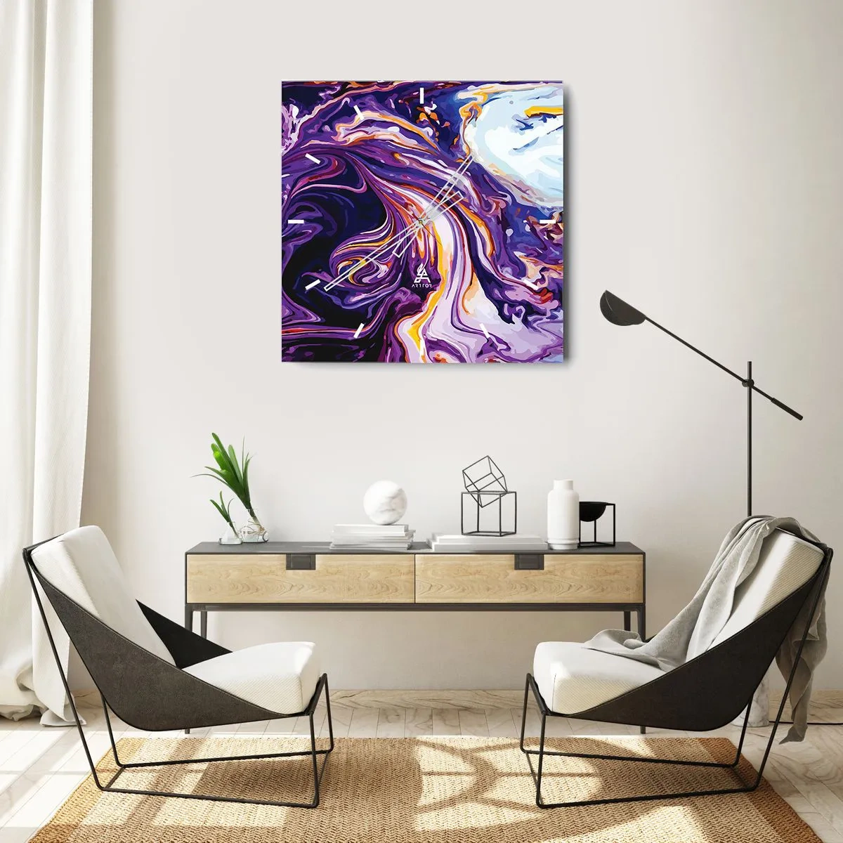 Vægur, Uret - Rummets bøjning i lilla - 30x30 cm