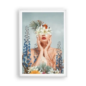 Plakat i hvid ramme - Kvinde blomst - 70x100 cm