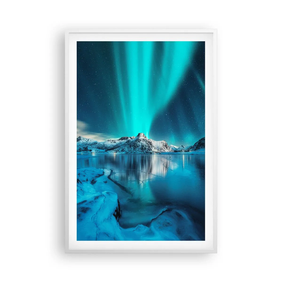 Plakat i hvid ramme - Nat med lys - 61x91 cm