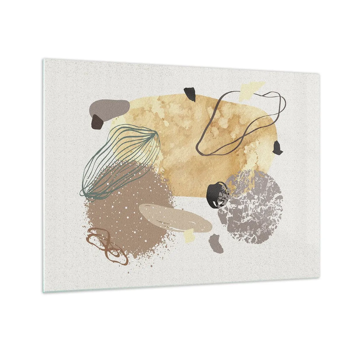 Billede på glas - Beige og brun abstraktion med uregelmæssige former - 70x50cm - Anvendt plumkologi - Moderne vægdekoration til stue og soveværelse ARTTOR