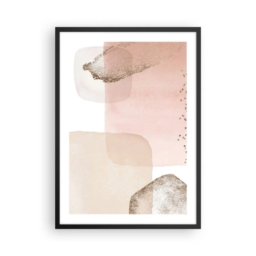Plakat i sort ramme - Pastelformer med en delikat guldfarvet accent - 50x70cm - Et kig gennem farver - Moderne vægdekoration til stue og soveværelse ARTTOR