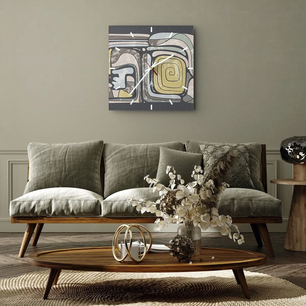 Vægur, Uret - Abstraktion i en præcolumbiansk ånd - 40x40 cm