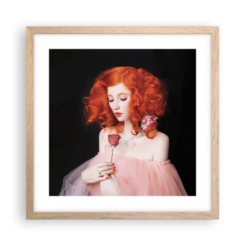 Plakat i ramme af lyst egetræ - I barokstil - 40x40 cm