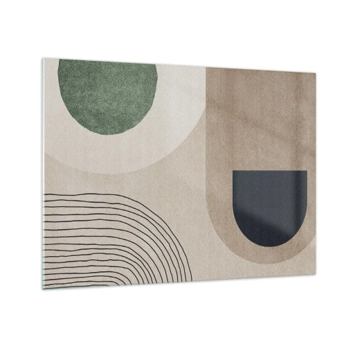 Billede på glas - Abstrakte geometriske figurer i dæmpede farver - 70x50cm - Blidheden i en oval - Moderne vægdekoration til stue og soveværelse ARTTOR