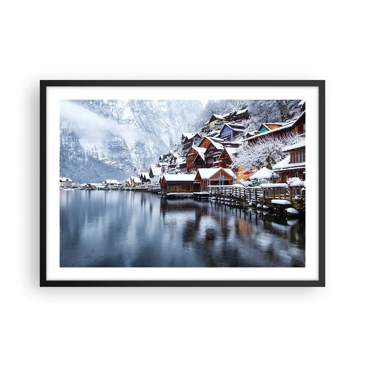 Plakat i sort ramme - I en vinterdekoration - 70x50 cm