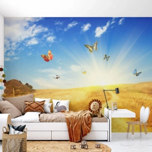 Fototapet Premium Canvas - Og hvordan kan man ikke elske sommeren? - Landskab, Sommerfugle, Natur - 300x210 cm