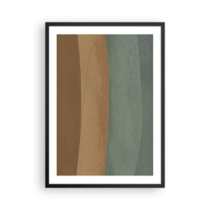 Plakat i sort ramme - Organiske linjer på jordnære og grønne baggrunde - 50x70cm - Vandret sammensætning - Moderne vægdekoration til stue og soveværelse ARTTOR