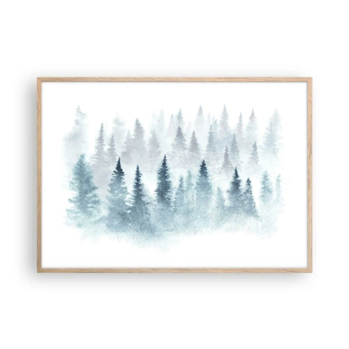 Plakat i ramme af lyst egetræ - Indhyllet i tåge - 100x70 cm
