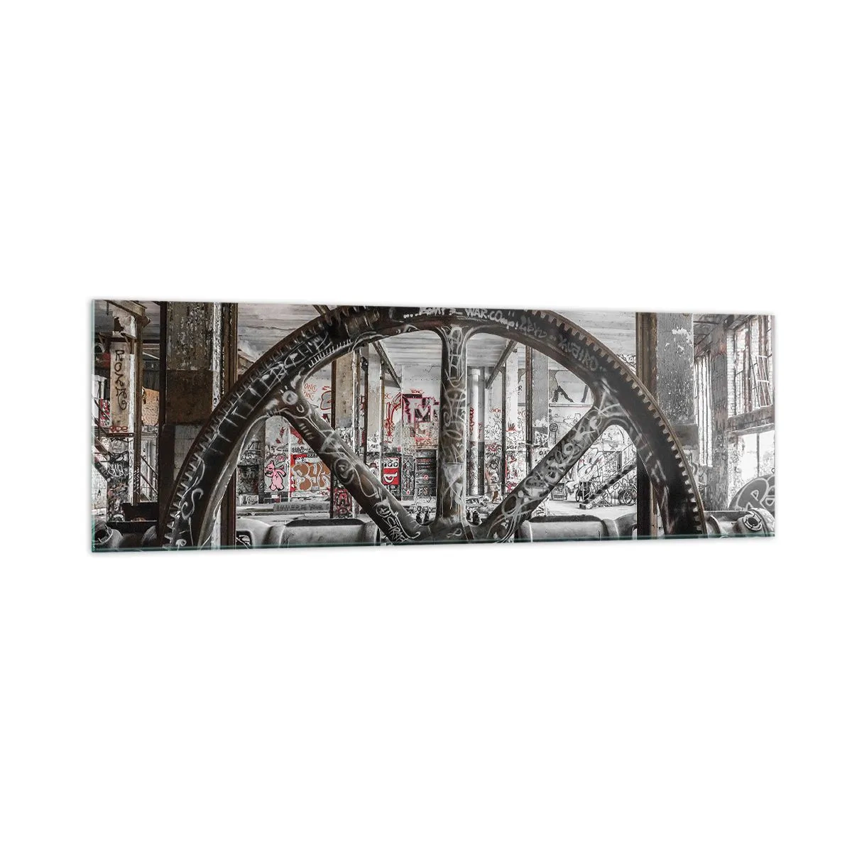 Billede på glas - Fabrikkens hemmelige liv - 160x50 cm