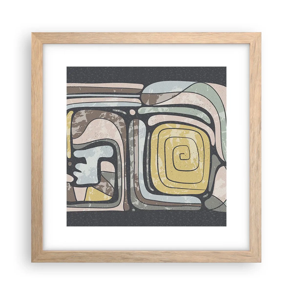 Plakat i ramme af lyst egetræ - Abstraktion i en præcolumbiansk ånd - 30x30 cm