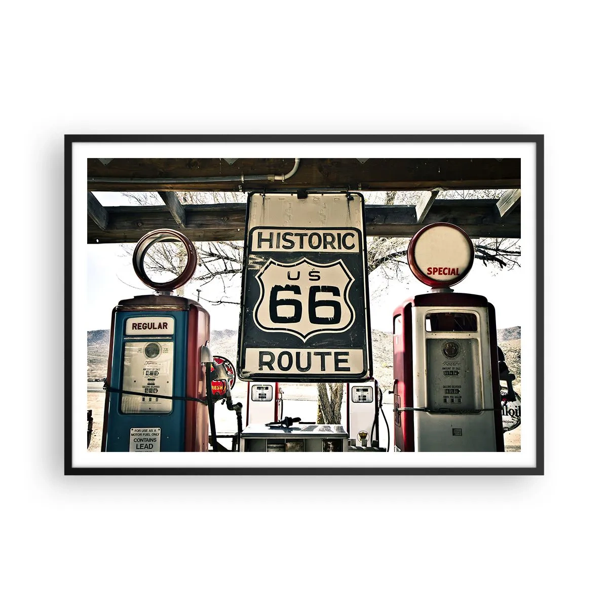Plakat i sort ramme - En retro-amerikansk rejse - 100x70 cm