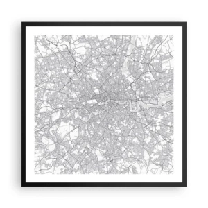 Plakat i sort ramme - Kort over Londons labyrint - 60x60 cm