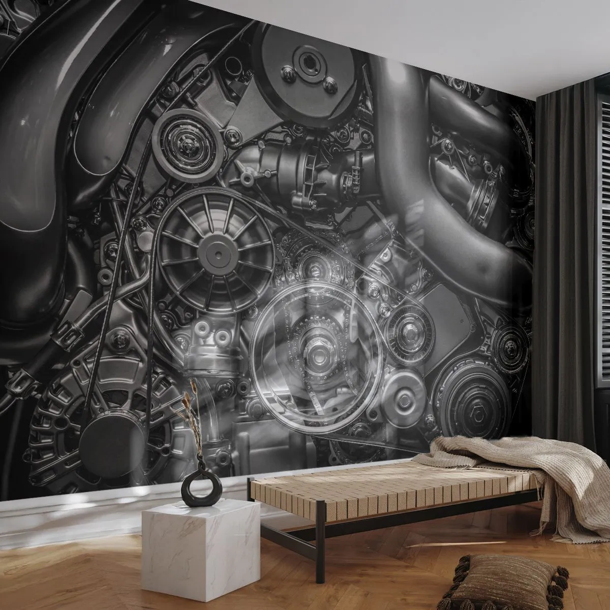 Fototapet Premium Canvas - Mekanikkens poesi - Motor, Mekaniker, Metal - 450x315 cm