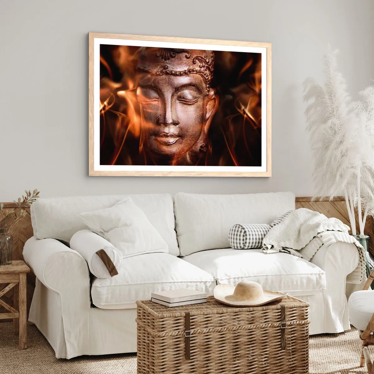 Plakat i ramme af lyst egetræ - Den eksisterer kun her og nu - 50x40 cm