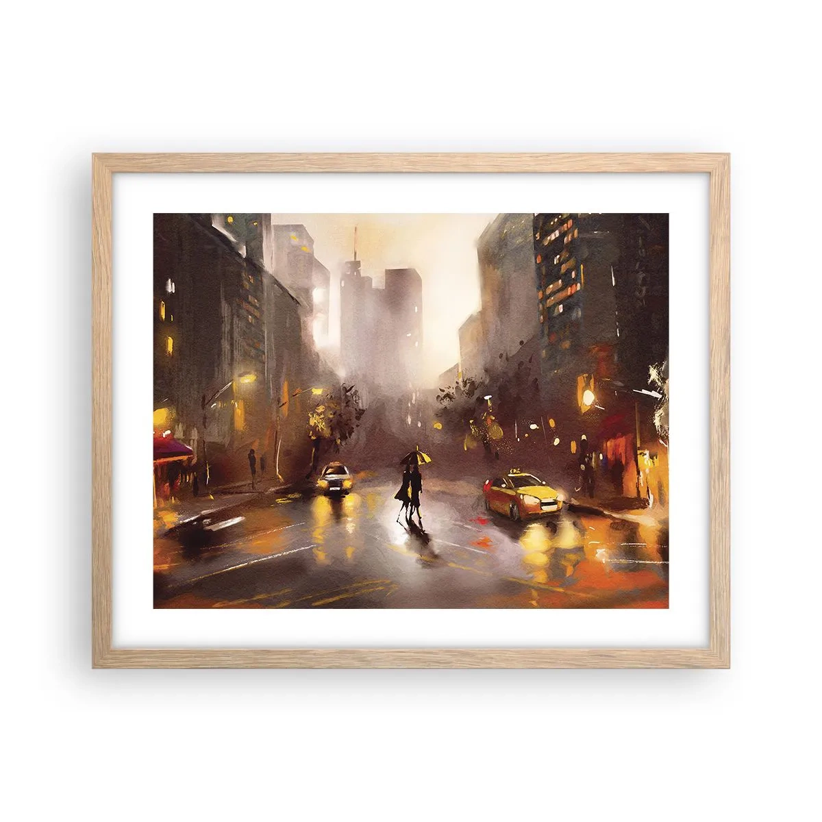 Plakat i ramme af lyst egetræ - Til New Yorks lys - 50x40 cm