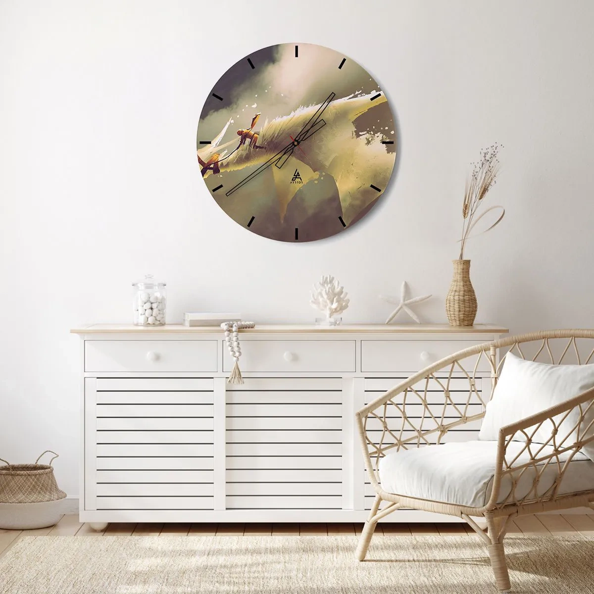 Vægur, Uret - En helt i kamp mod et mystisk landskab - 30x30cm - Verden til undsætning - Moderne vægdekoration til stue, køkken og soveværelse ARTTOR