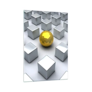 Billede på glas - Hvorfor mig? Geometrisk sammensætning - 70x100 cm