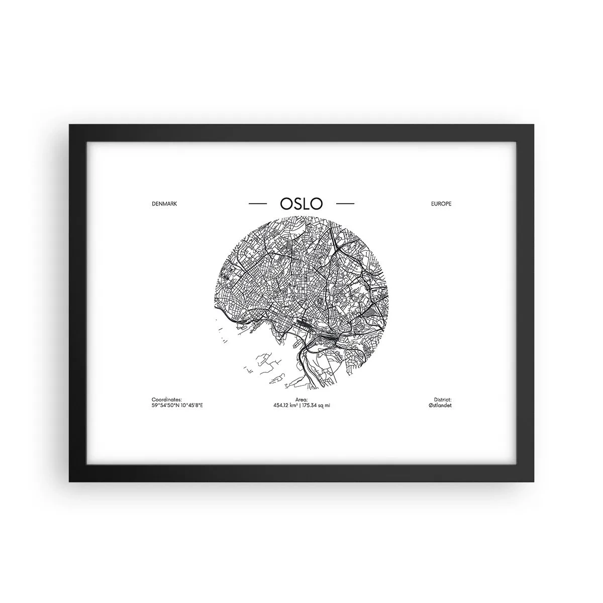 Plakat i sort ramme - Anatomi af Oslo - 40x30 cm