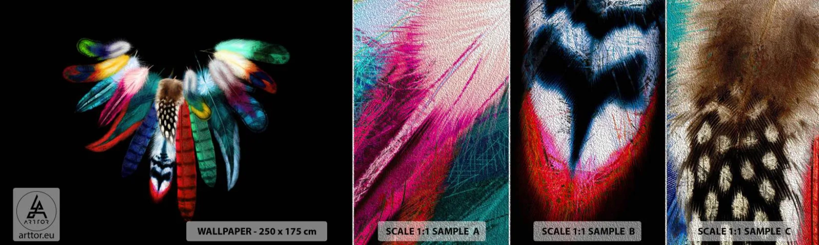 Prøve Fototapet Premium Sand - Indisk halskæde - Fuglefjer, Boho, Grafik - 100x30 cm