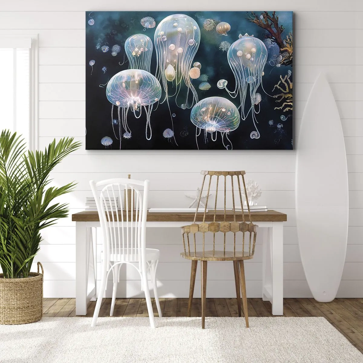 Lærredstryk - Billede på lærred - Sarte vandmænd i undervandsverdenen - 70x50cm - Undervandsbold - Moderne vægdekoration til stue og soveværelse ARTTOR