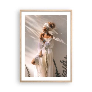 Plakat i ramme af lyst egetræ - Solen og pigen - 50x70 cm