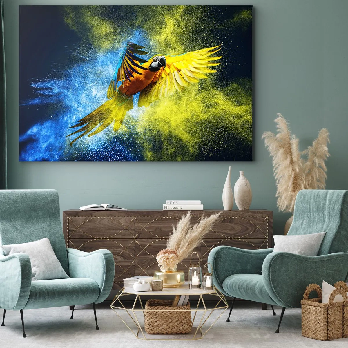Lærredstryk - Billede på lærred - I det blå-gyldne støv - 100x70 cm