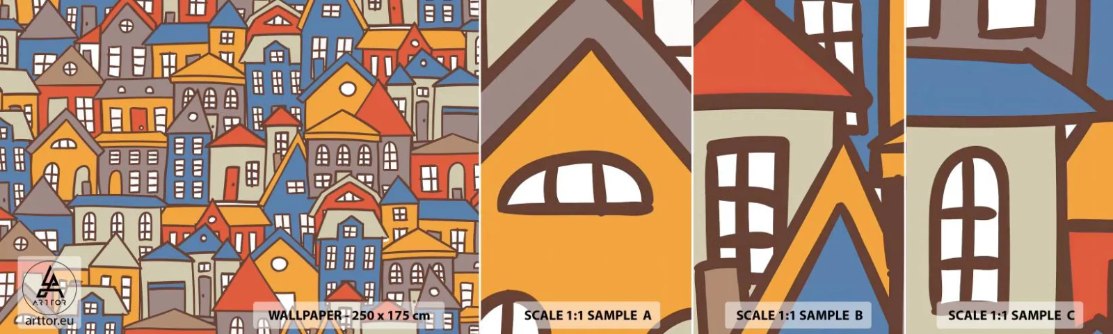 Prøve Fototapet Selvklæbende Deluxe Sticker - Bag huset - By, Arkitektur, Gammel by - 100x30 cm