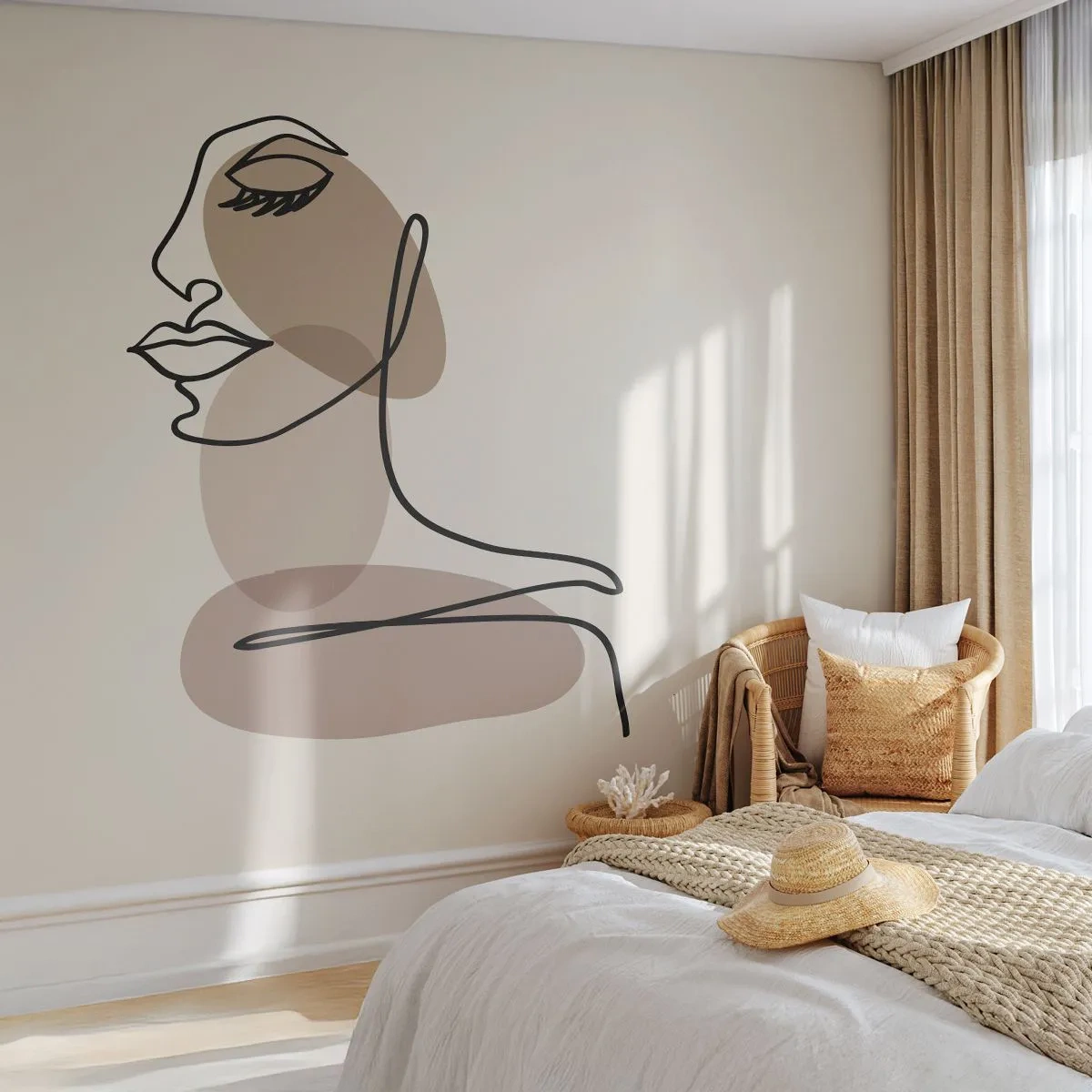 Fototapet Premium Sand - Lytter til sig selv - Abstraktion, Kvindens ansigt, Grafik - 150x105 cm