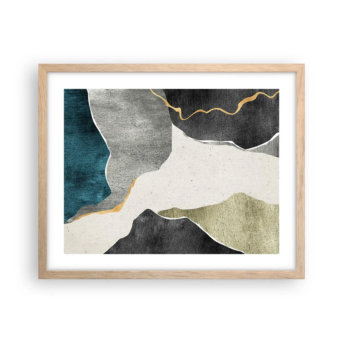 Plakat i ramme af lyst egetræ - Mosaikkomposition med en streng af guld - 50x40 cm