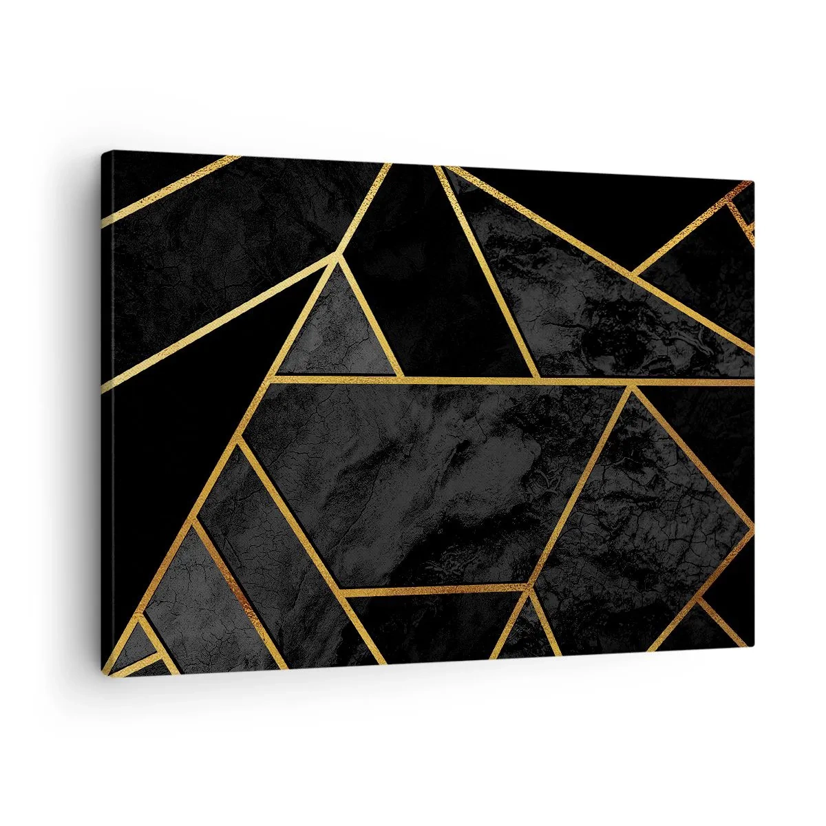 Lærredstryk - Billede på lærred - Geometrisk guldmønster på sort baggrund - 70x50cm - Mørke og lys - Moderne vægdekoration til stue og soveværelse ARTTOR