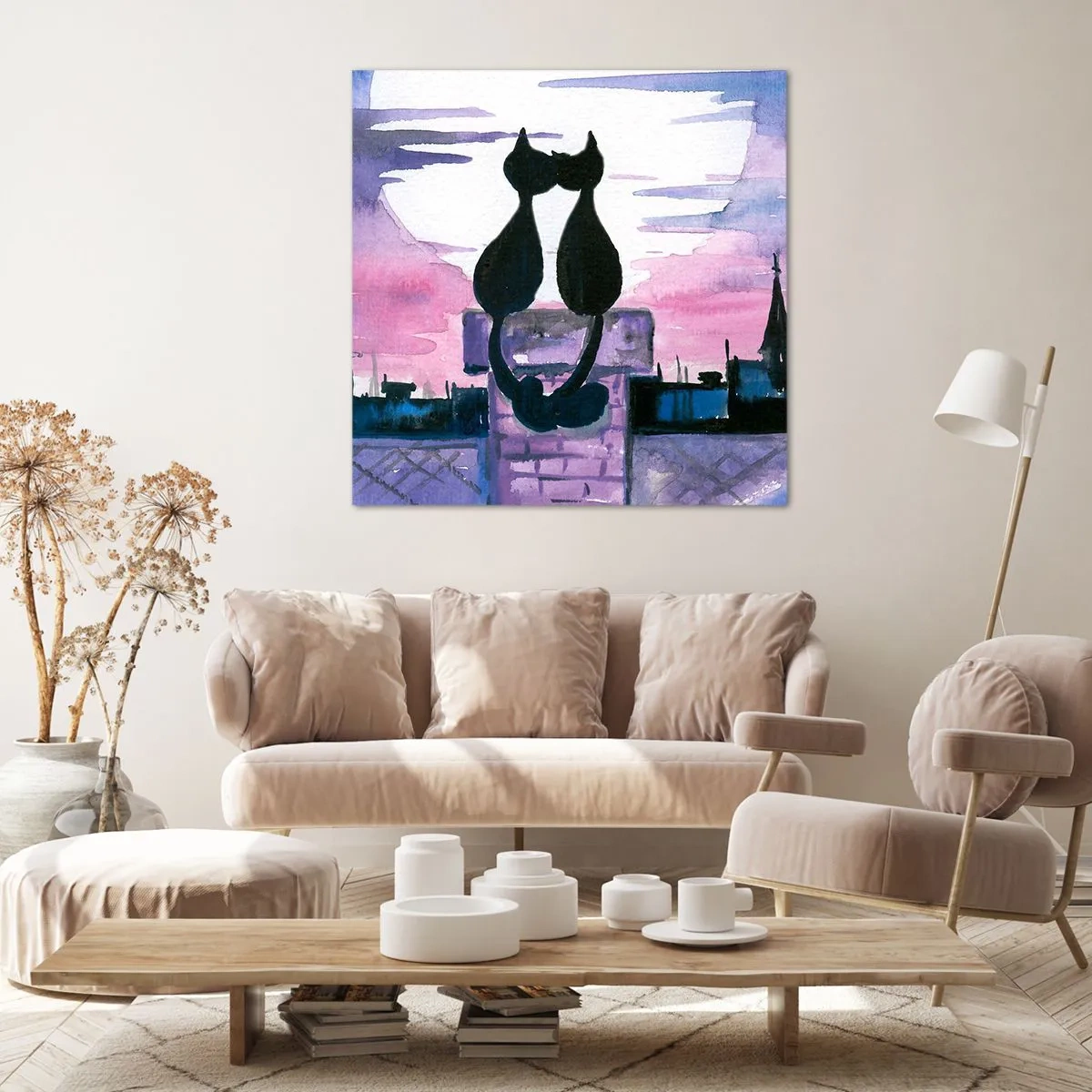 Lærredstryk - Billede på lærred - Rendez-vous under månen - 40x40 cm