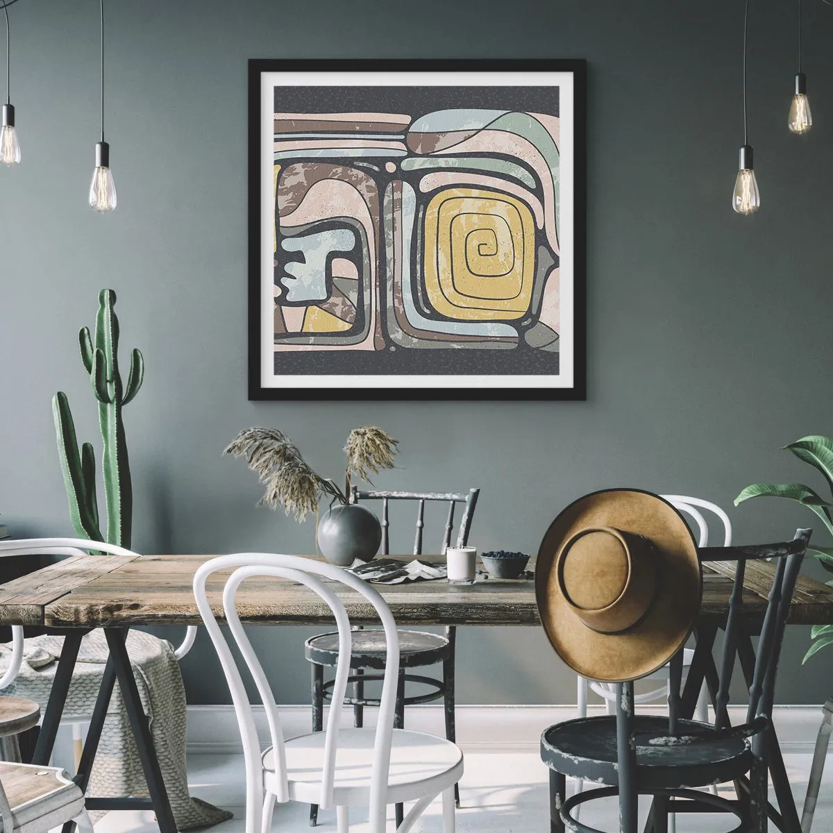 Plakat i sort ramme - Abstraktion i en præcolumbiansk ånd - 30x30 cm