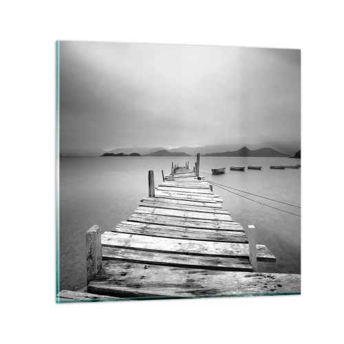 Billede på glas - Ud over bjergene, hinsides havene - 50x50 cm