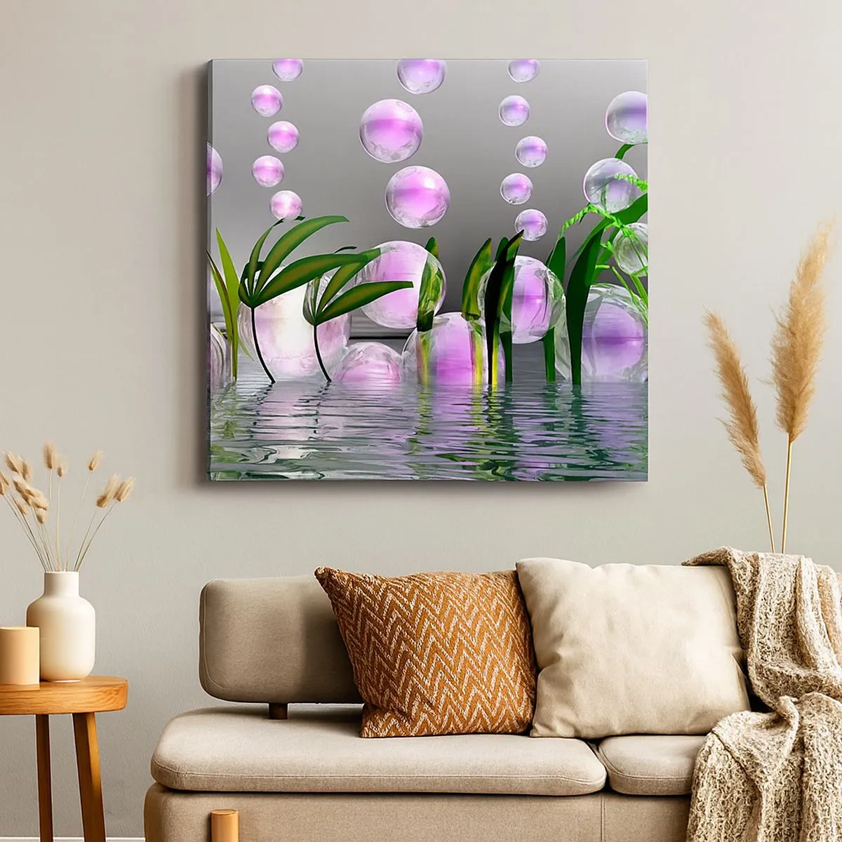 Lærredstryk - Billede på lærred - En reflekterende komposition af lethed og liv - 30x30 cm