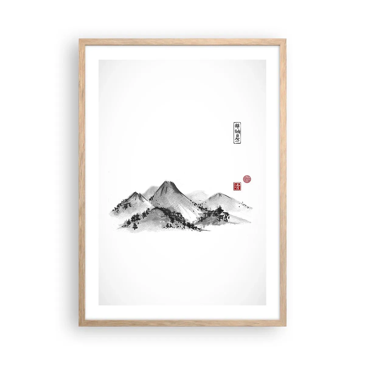 Plakat i ramme af lyst egetræ - Langt væk - 50x70 cm