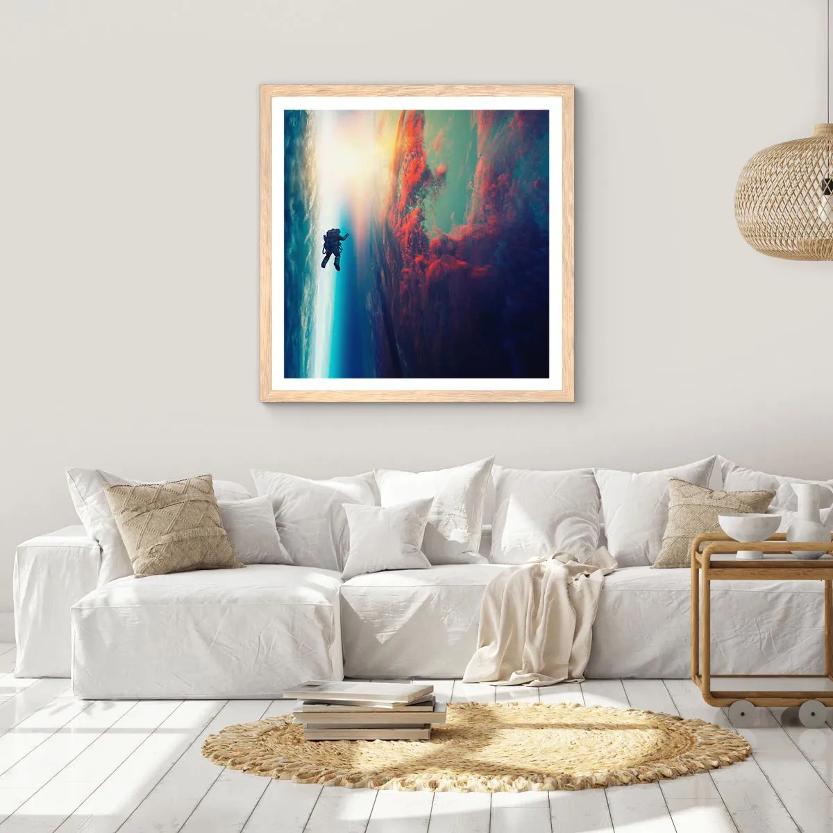 Plakat i ramme af lyst egetræ - Over for universet - 50x50 cm