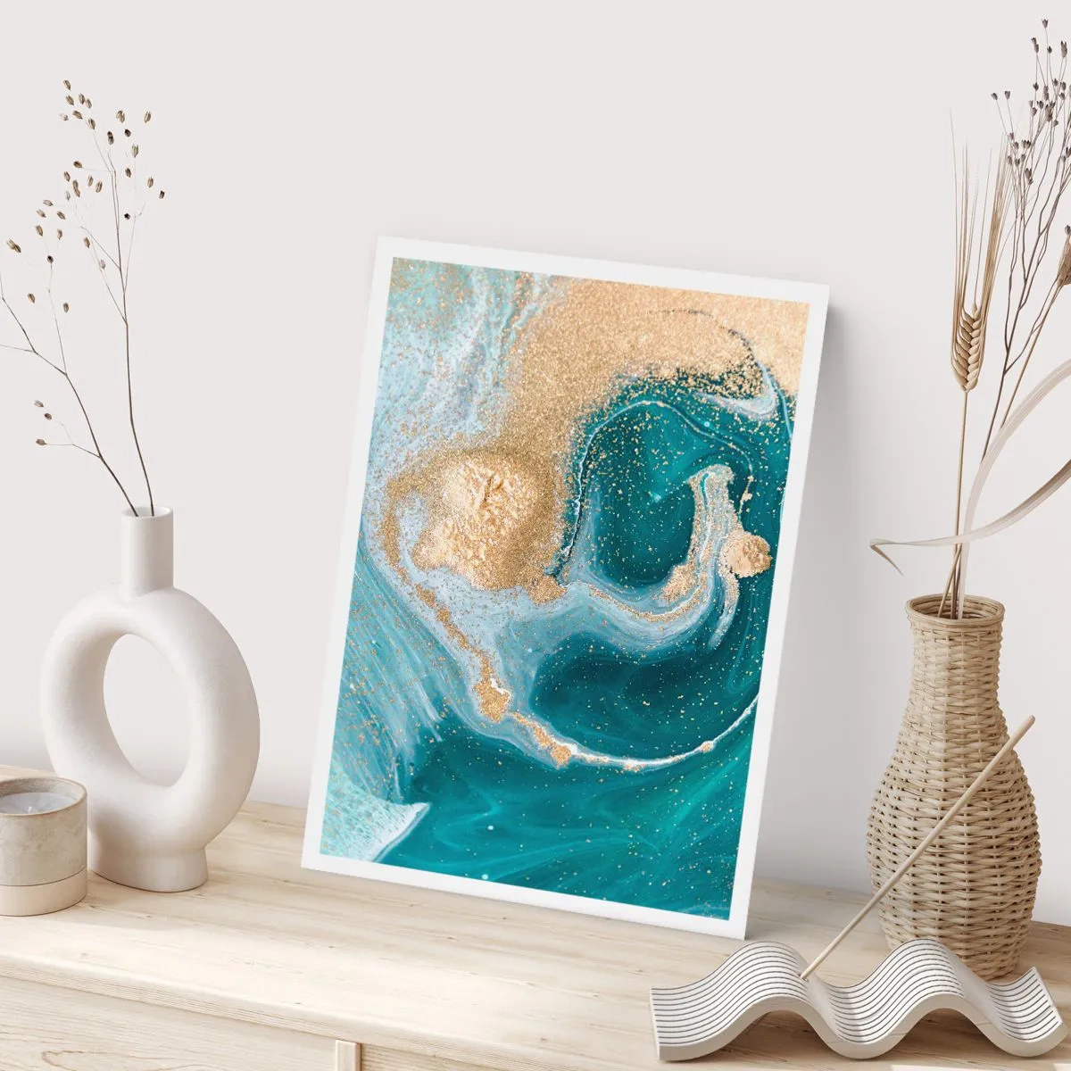 Plakat - En hvirvel af guld og turkis - 50x70 cm