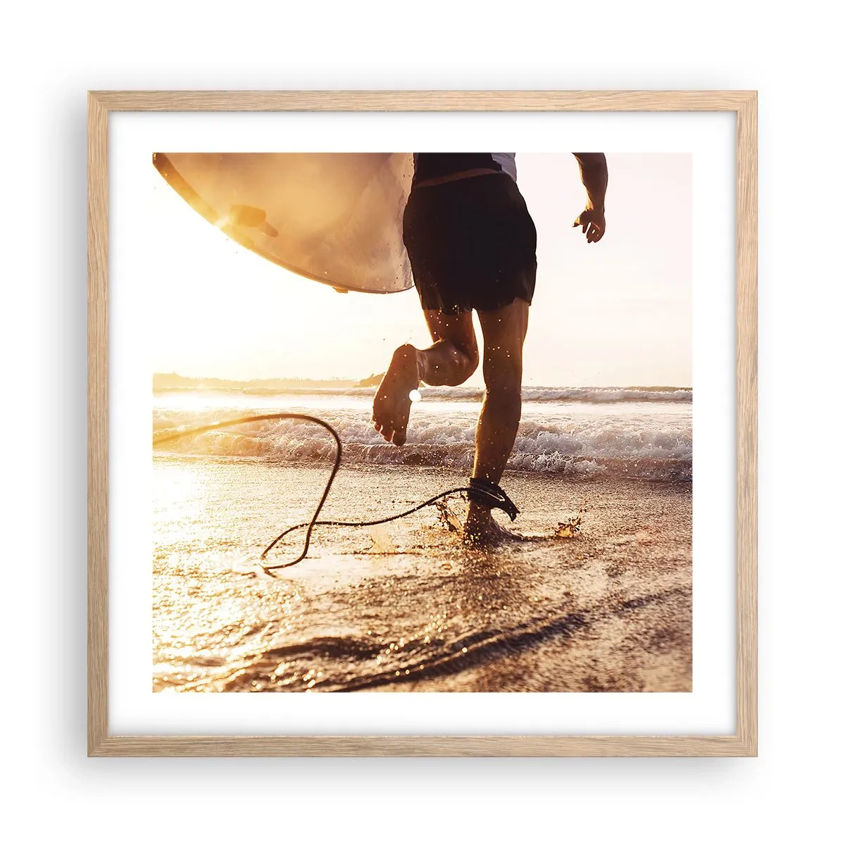 Plakat i ramme af lyst egetræ - For at møde bølgen - 50x50 cm