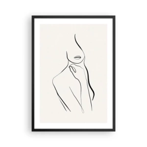 Plakat i sort ramme - En minimalistisk linje af en kvindelig silhuet mod en lys baggrund - 50x70cm - Bølge af melankoli - Moderne vægdekoration til stue og soveværelse ARTTOR