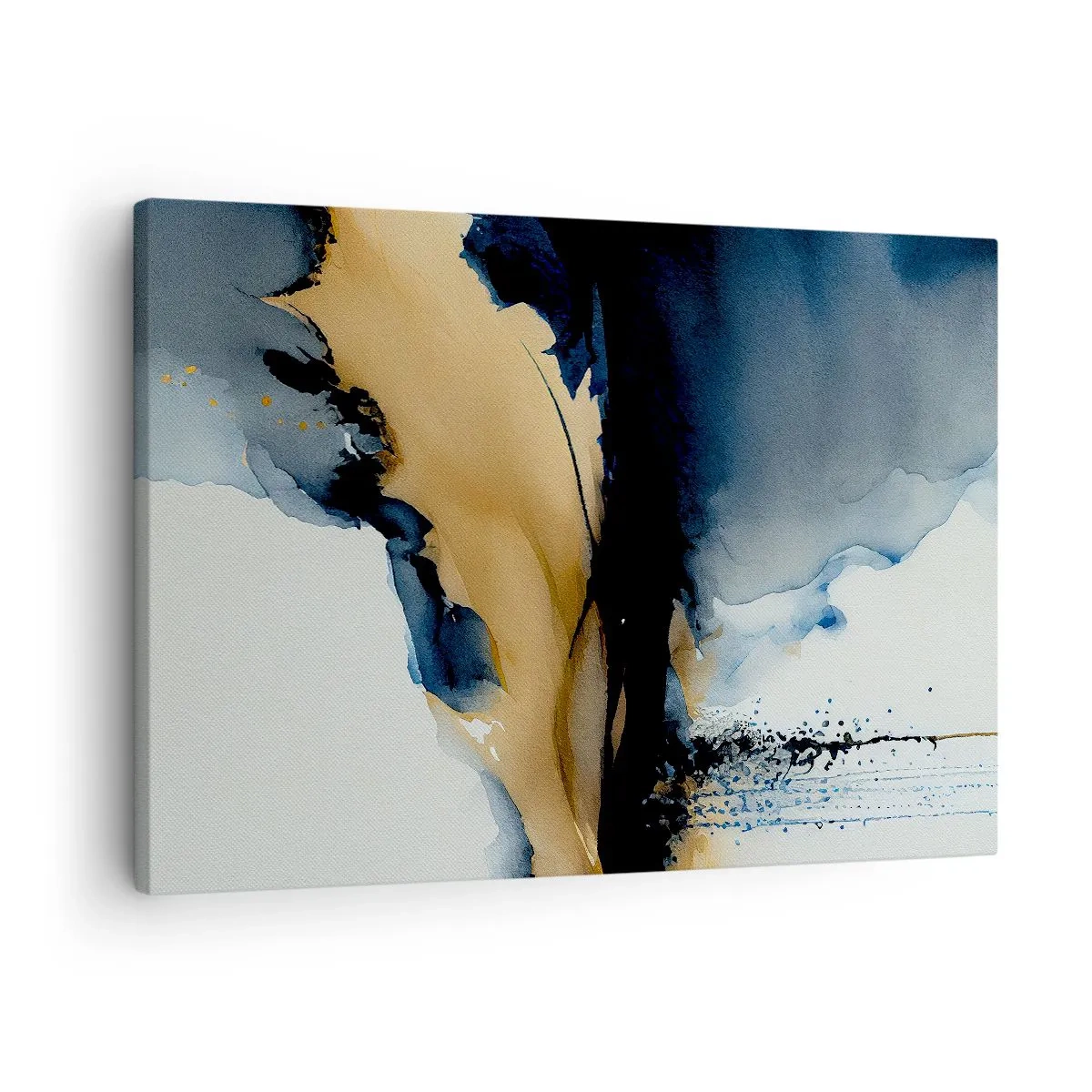 Lærredstryk - Billede på lærred - En abstrakt komposition i nuancer af marineblå og guld - 70x50cm - Bag sløret - Moderne vægdekoration til stue og soveværelse ARTTOR
