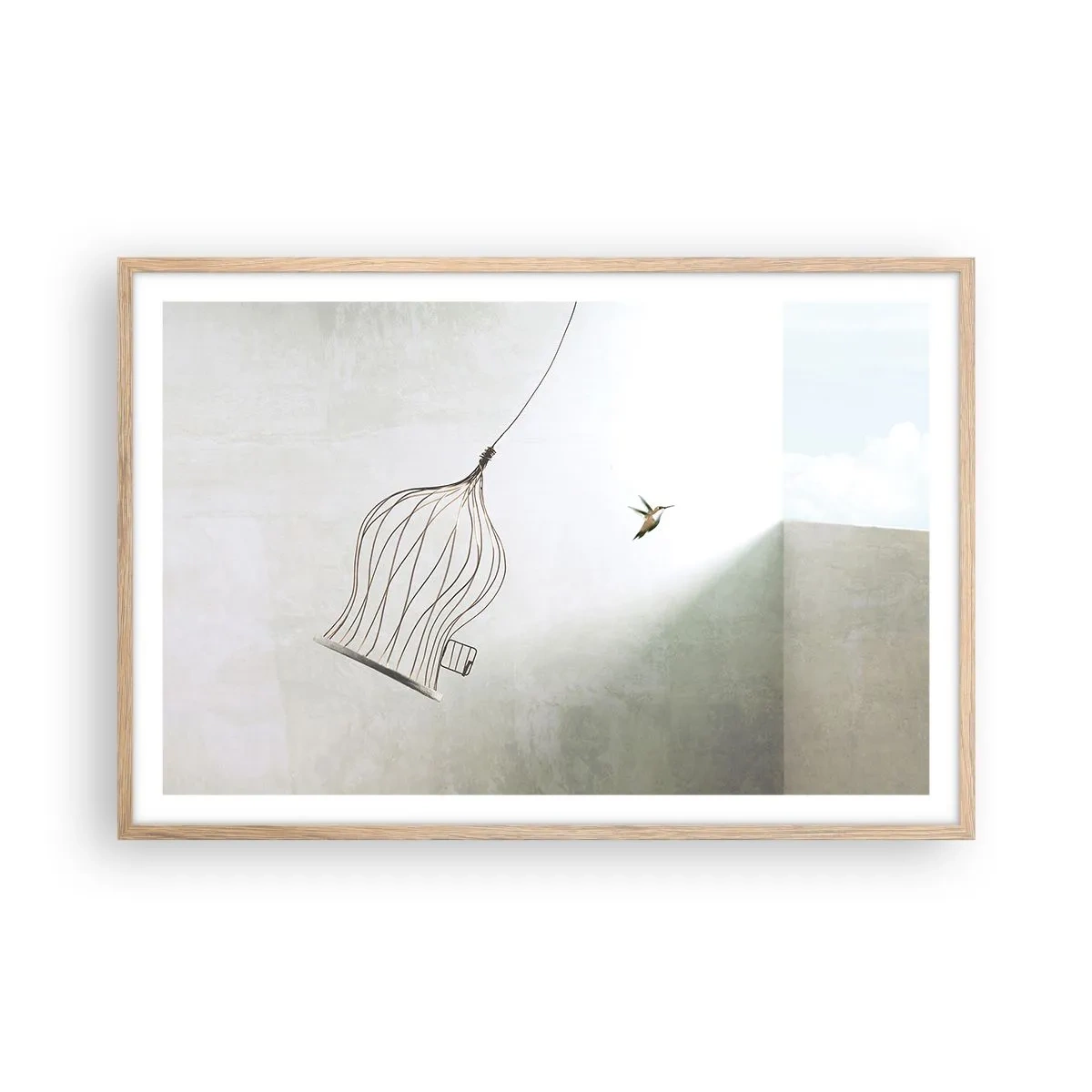 Plakat i ramme af lyst egetræ - I sit elementet - 91x61 cm