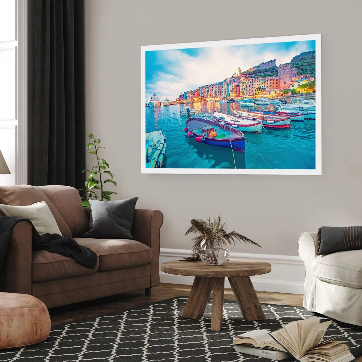 Plakat - En farverig aften i havnen - 70x50 cm