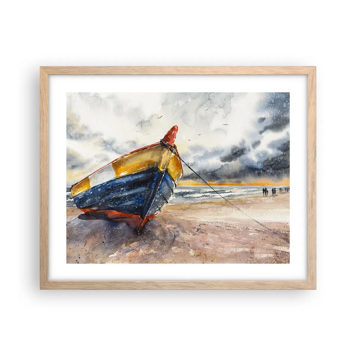 Plakat i ramme af lyst egetræ - Hvile på stranden - 50x40 cm