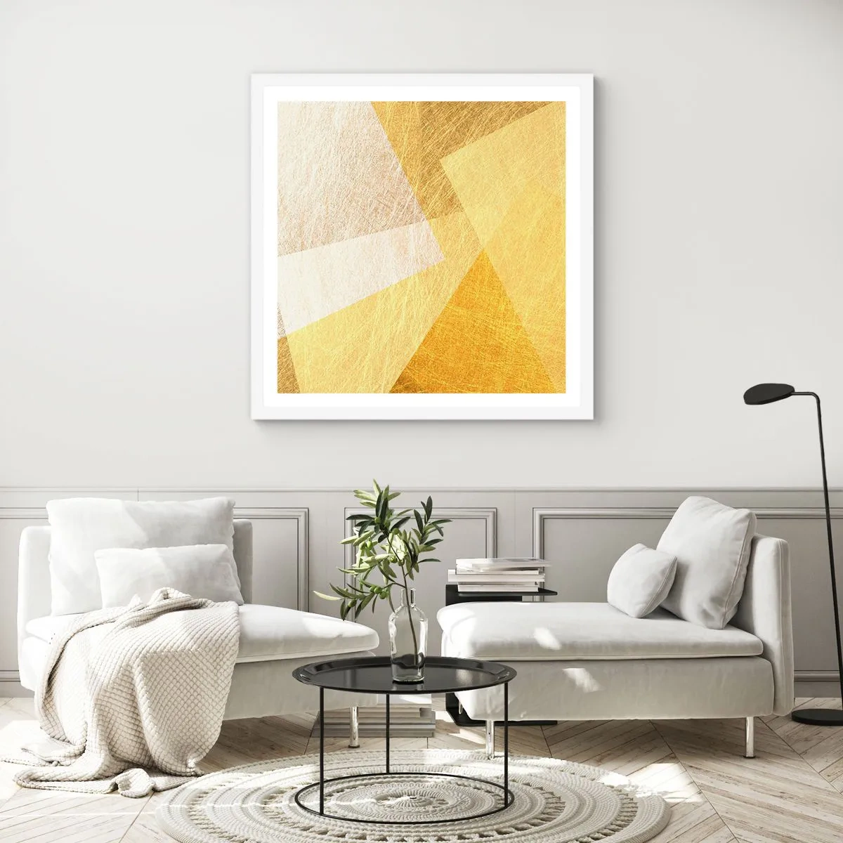 Plakat i hvid ramme - Geometriens vejr - 40x40 cm