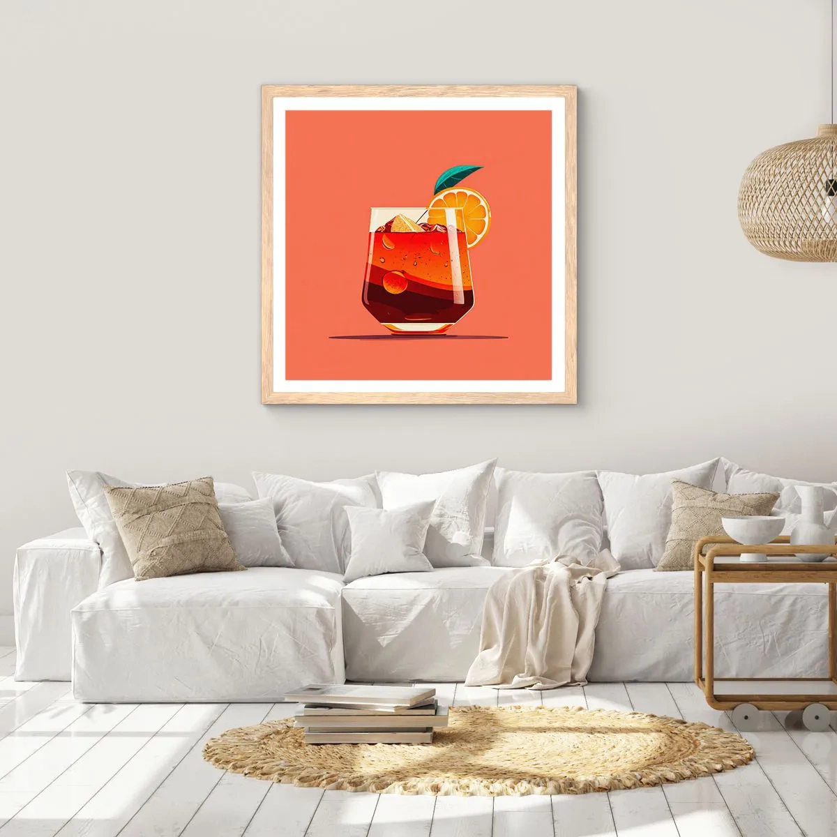 Plakat i ramme af lyst egetræ - Sommerens forfriskning - 40x40 cm