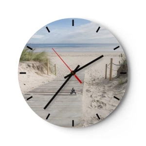 Vægur, Uret - Træsti, der fører til stranden med havudsigt - 30x30cm - Ud over horisonten - Moderne vægdekoration til stue, køkken og soveværelse ARTTOR