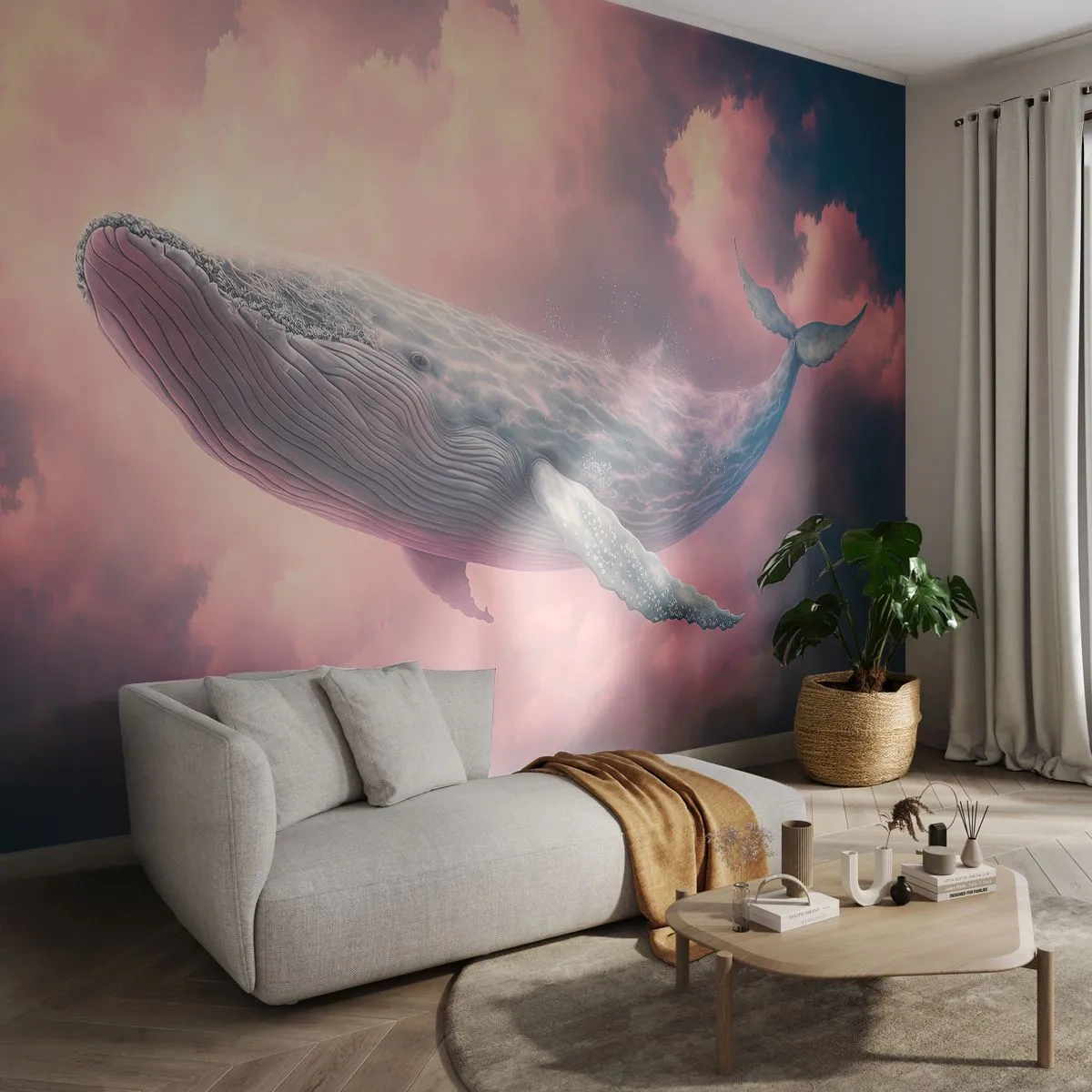 Fototapet Selvklæbende Deluxe Sticker - Tør dine øjne - Hval, Fantastisk, Pastel - 100x70 cm