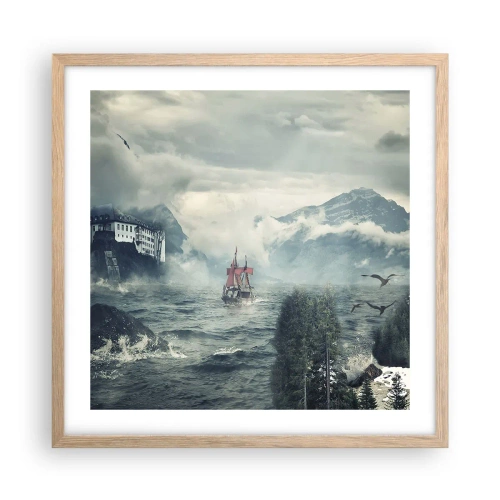 Plakat i ramme af lyst egetræ - På magiske vande - 50x50 cm